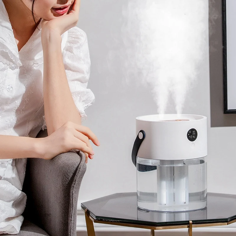 

Double Spray Nozzle Humidifier 4000MAH Battery Mini Diffuser Ultrasonic Mute Desktop Humidifier LED Display
