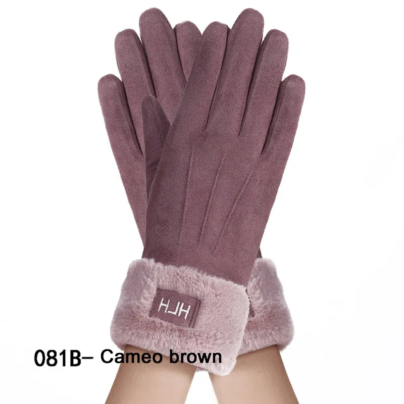 9 New Winter Female Lace Warm Cashmere Three Ribs Cute Mittens Double Thick Plush Wrist Women Touch Screen Driving Gloves - Цвет: 9