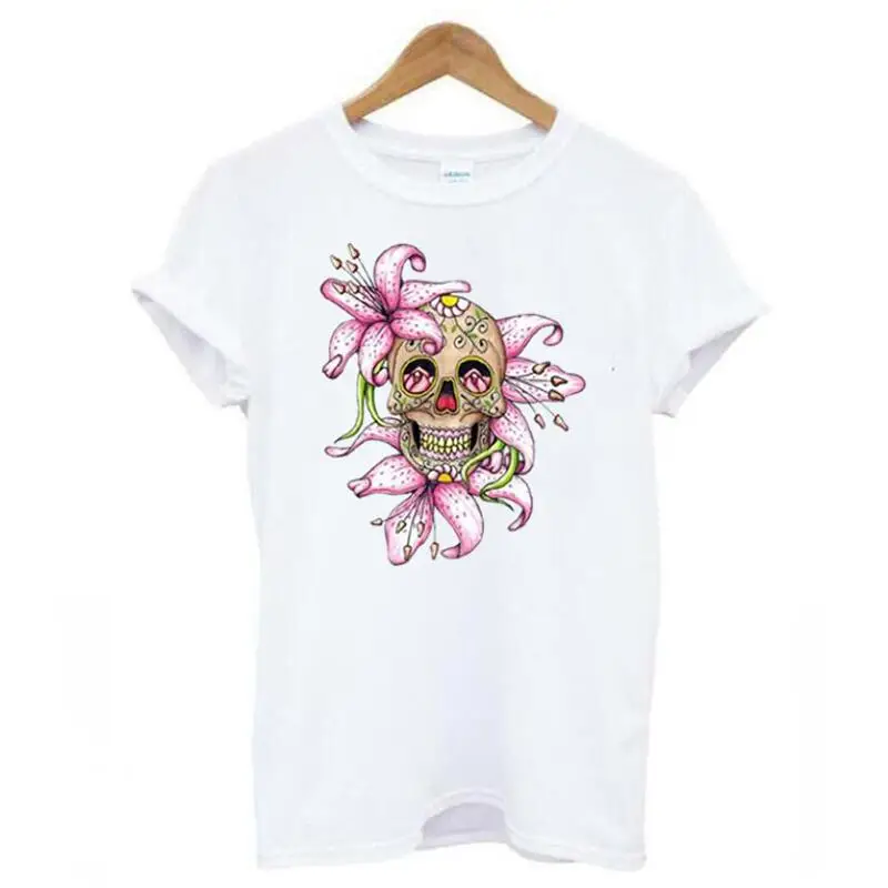 Летняя футболка с коротким рукавом женская модная принтом в виде черепа женские