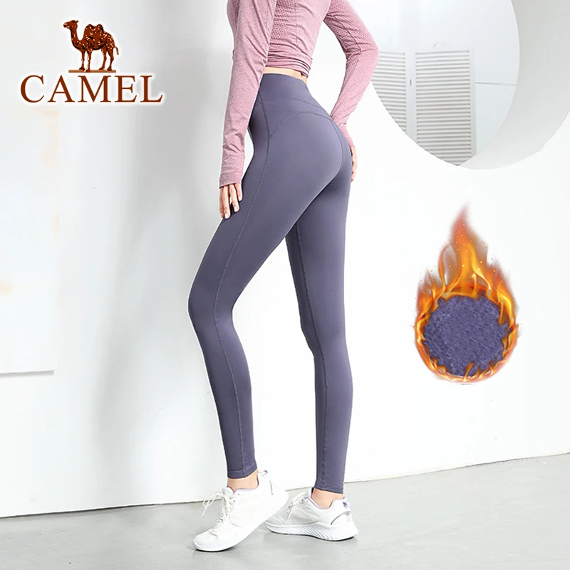 CAMEL Official Original Yoga Pants Women Autumn Winter Sports Running Pants Fashion Warm Fitness Pants Plush For Warmth Leggings