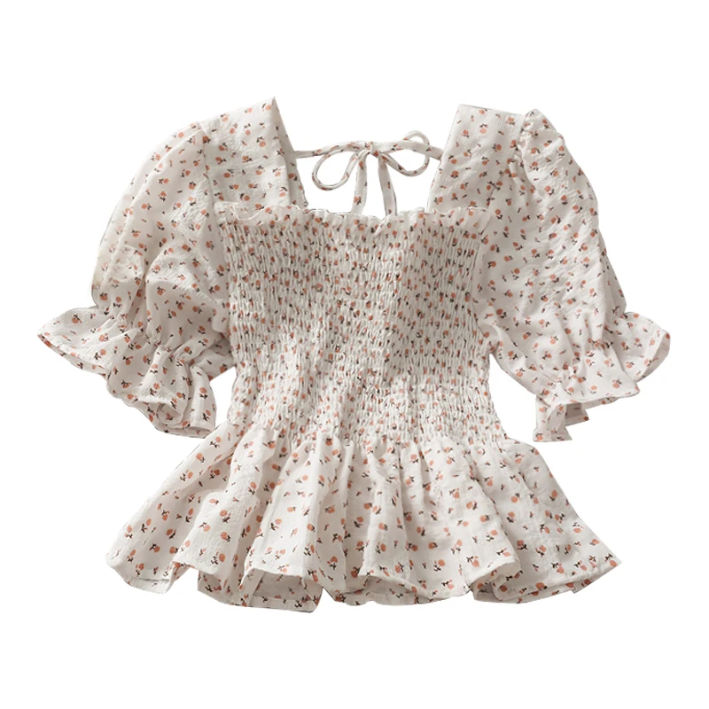 

Women Fashion Outdoor Casual Short Sleeves Flowers Ruffles Blouse Ladies OL Sweet Top Girls Student Elegant Daily Basic Shirts
