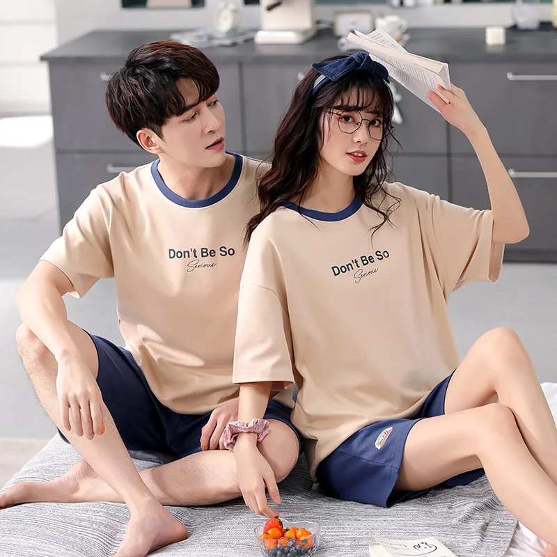 Couple Pajamas Cotton Short Sleeve Nightwear Summer New High-end Men's Women's Nightgown Home Wear Suit Large Sleepwear