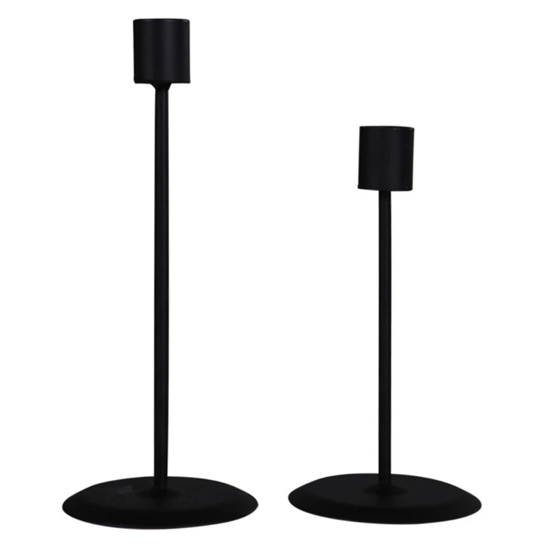 

2 Pcs Black Metal Retro Candle Holders Romantic Candlelight Dinner Living Room