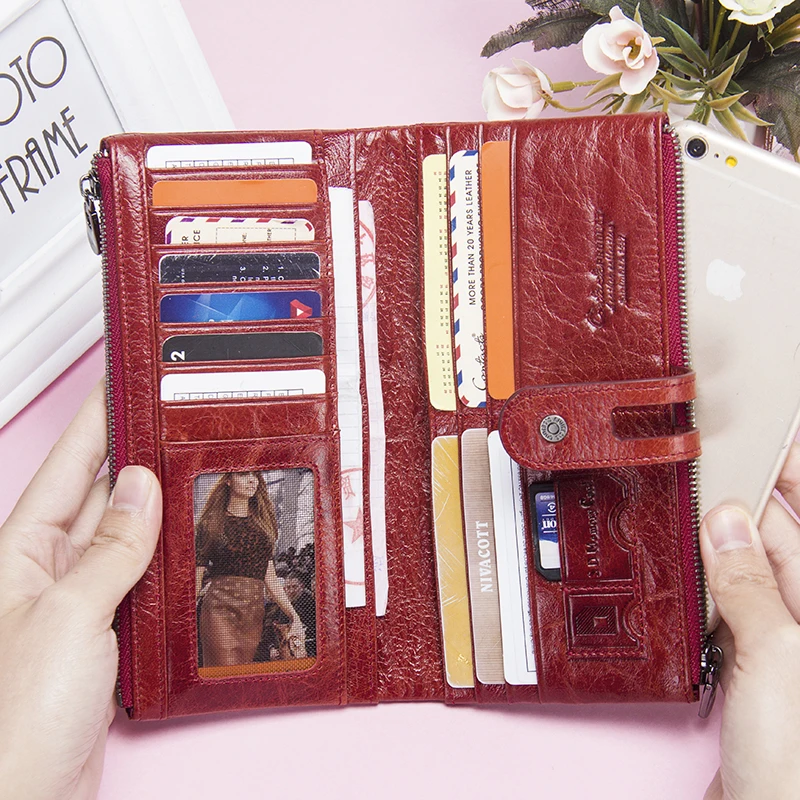 

Women Purses Long Zipper Genuine Leather Ladies Clutch Bags with Cellphone Holder High Quality Card Holder Wallet