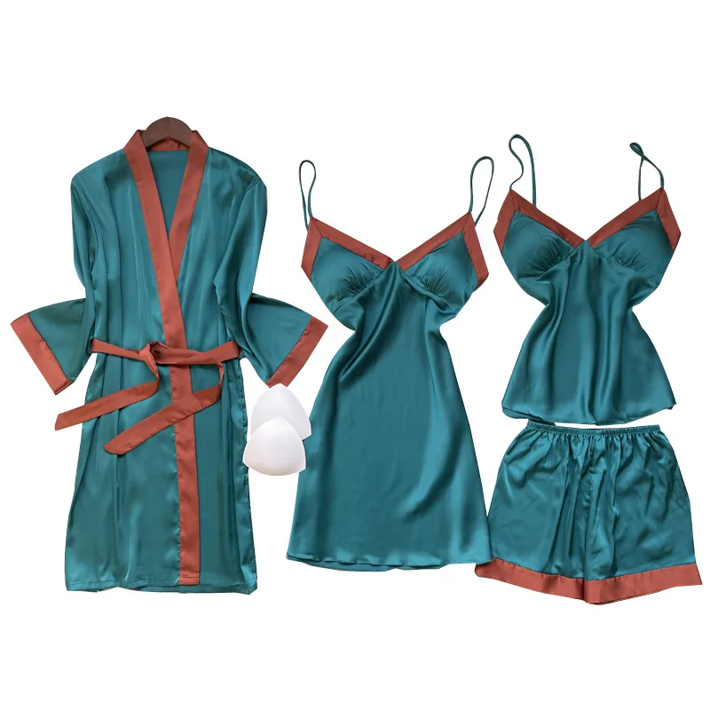 

Women Pajamas Suit Intimate Lingerie Patchwork Color Pajamas Sexy Long Sleeve Spring Autumn Nightdress Casual Nightgown