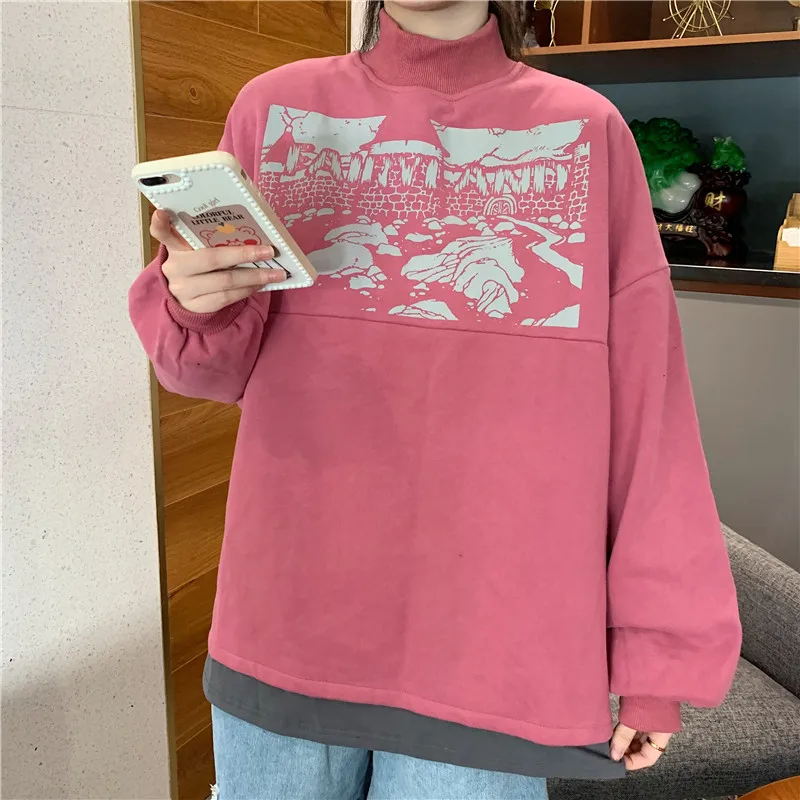 

Plus Velvet Print Sweatshirt Women's Spring Autumn New Loose Korean Style Streetwear Women Tops Harajuku Hoodie Sweatshirts