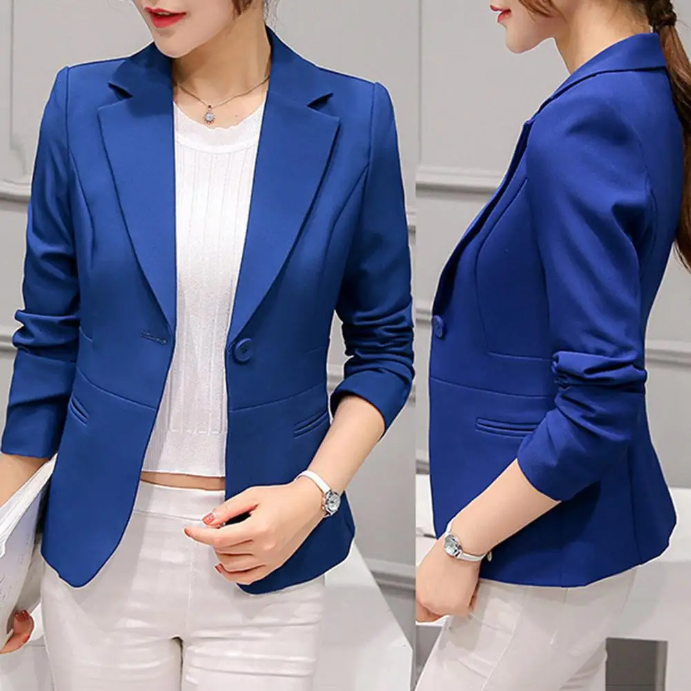 

Women One Button Solid Color Lapel Long Sleeve Slim Blazer Coat Suit Jacket