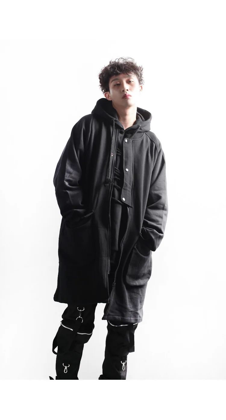 Men's casual autumn and winter retro Gothic button zipper Hooded Jacket long coat | Мужская одежда