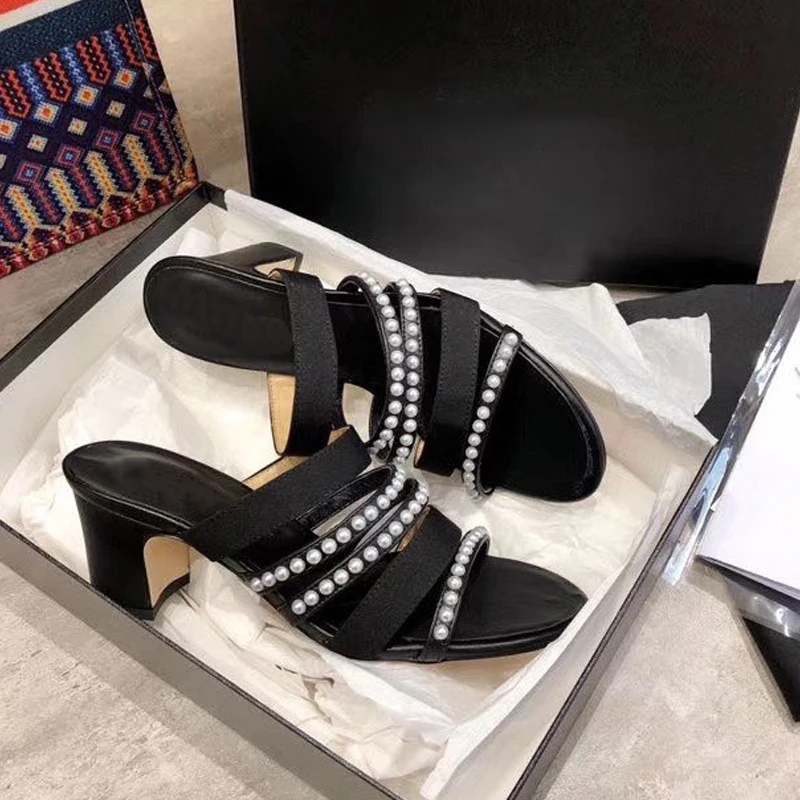 

Summer Pearl Sandals Women High Heels Heel Sandals Women Thick Heels Shoes Female Open Toe Sandals Zapatos Para Mujer