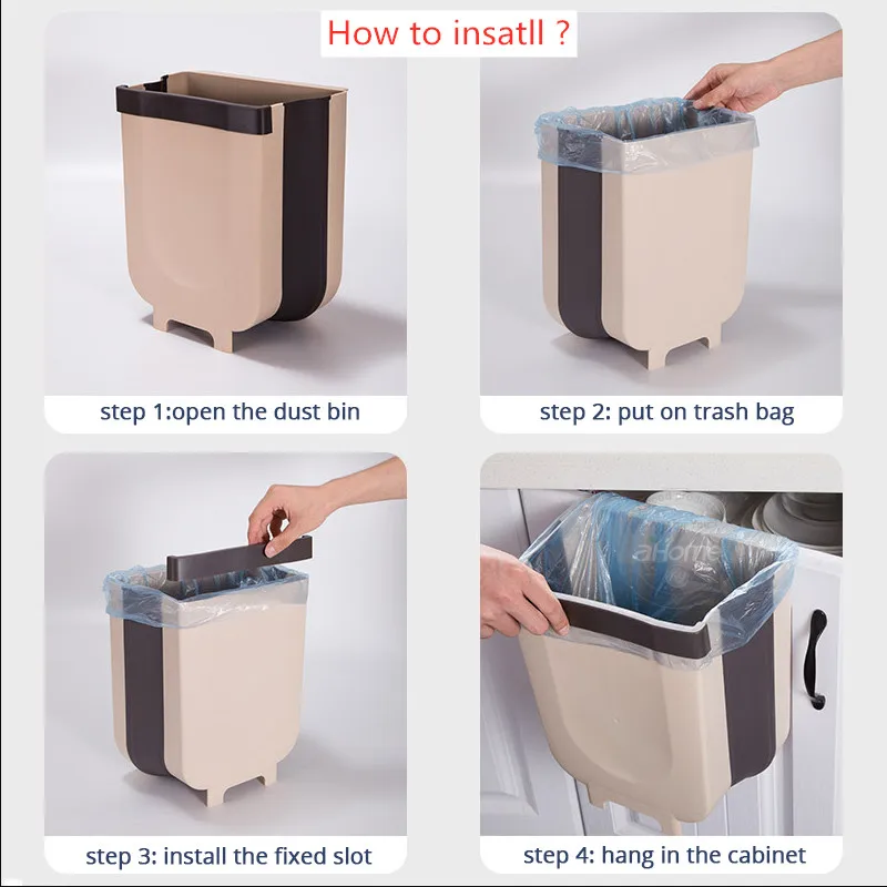 

10L Kitchen Folding Waste Garbage Cupboard Door Trash Bin Hanging Folding Healthy Trash Waterproof Waste Bathroom Material