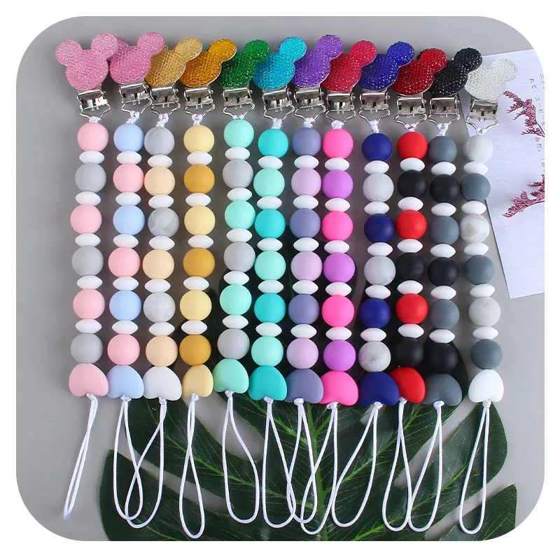 Kissteether Cadena de chupete de silicona cuentas de dentici&oacute;n BPA libre del Metal Clip para chupete beb&eacute; reci&eacute;n nacido chico chica colgante de regalo-2