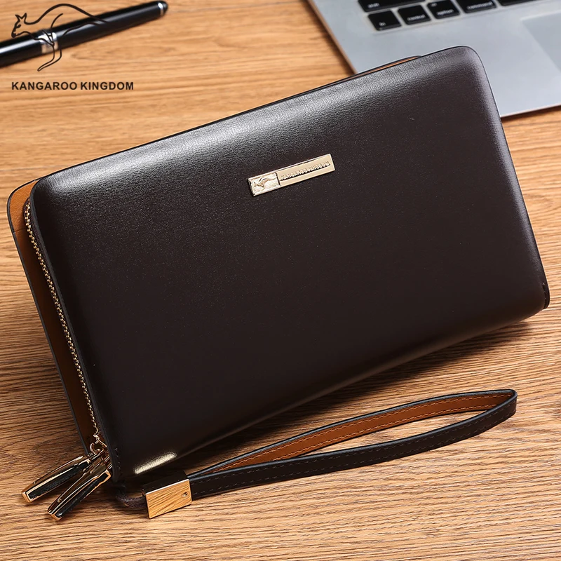 Kangaroo Kingdom Brand Luxury Men Clutch Bags Split Leather Handbag Double Zipper Business Hand Bag for Man |