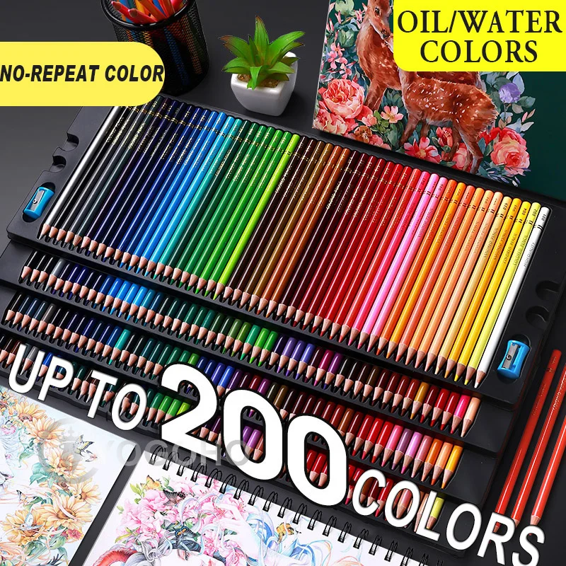 

200/150/120/72/48/24Color Professional Oil Color Pencils Wood Soft Watercolor Pencil For School Draw Sketch Art Supplies