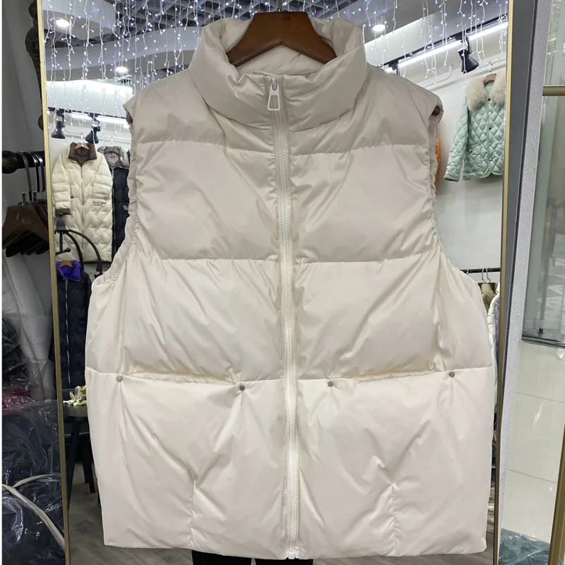

2021 Warm Women Down Cotton Vest Jacket Korean Loose Thick Waistcoat Stand-Up Collar Zipper Sleeveless Coat Female Chaleco Mujer