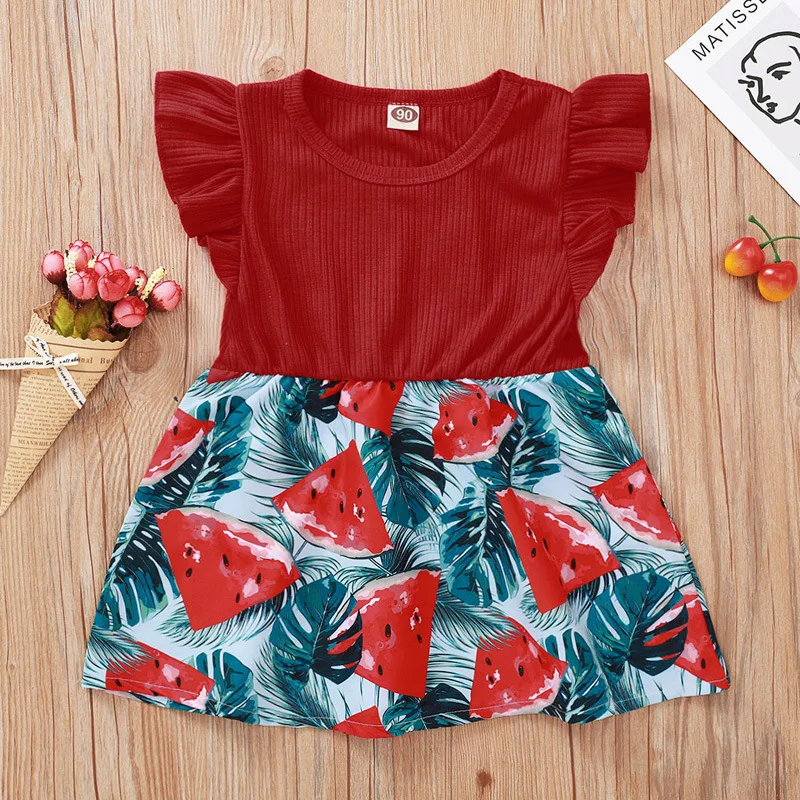 Летняя одежда для детей повседневное желтое красное платье маленьких девочек с