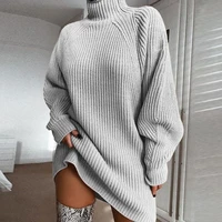 knitted dress women turtleneck loose sweater dress autumn winter 2022 solid long sleeve elegant robe mini female christmas dress