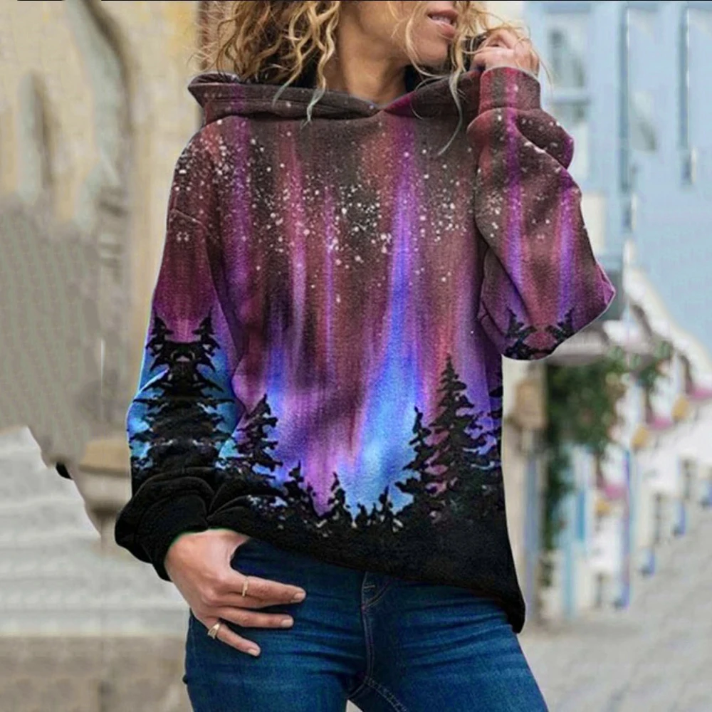 

Autumn Women Aesthetic Hoodies Clothes Plus Size Mountain Printed Pullover Long Sleeve Sweatshirt Tops sudaderas mujer 2020 D30