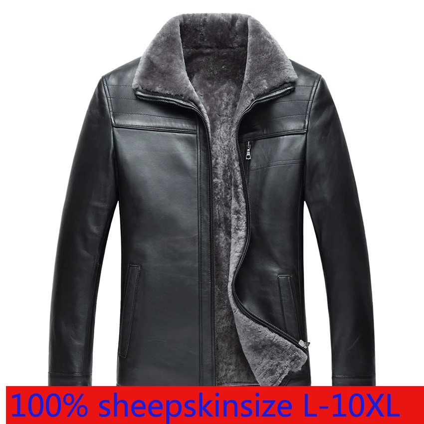 

New Fashion High Quality Sheep Leather Men Warm Winter Fur One Piece Coat Loose Thick Casual Plus Size L-7XL 8XL 9XL 10XL