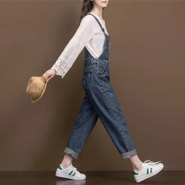 Комбинезон женский джинсовый повседневный винтажный свободный Ромпер из денима