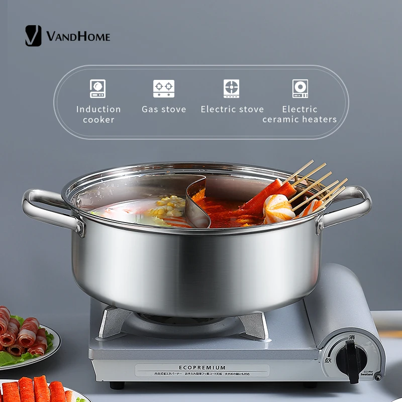 Китайский горшок с крышкой VandHome котелок из нержавеющей стали 18/8 для