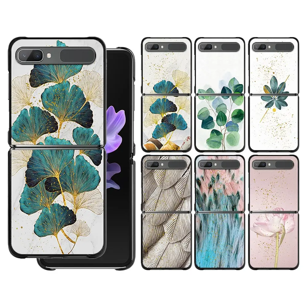 

Phone Case For Samsung Galaxy Z Flip3 z flip 3 5G PC Cases for Samsung Z Flip Cover Black Shell Hard Fundas Luxury Gold Foil Art
