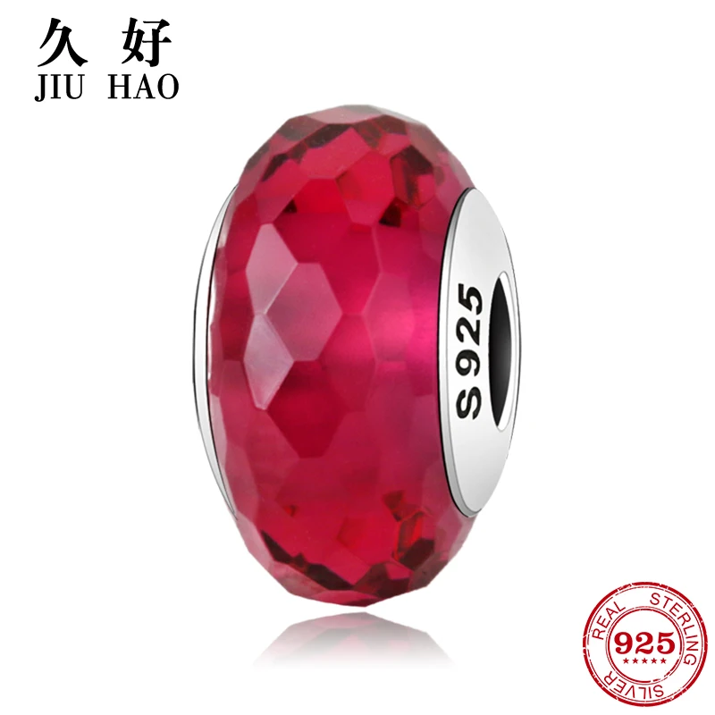 Модные очаровательные красные бусины из 100% серебра 925 пробы муранского стекла