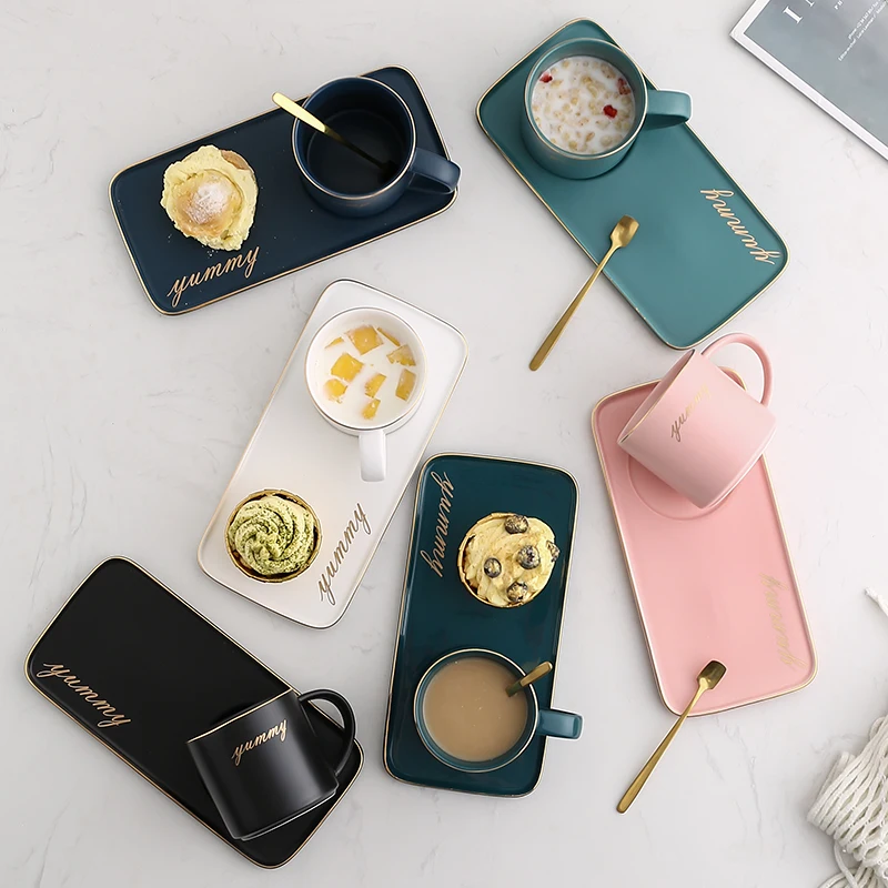 

European Luxury Ceramic Office 330ml Coffee Cup And Saucer Set Milk Tea Mugs Birthday Couples Gifts Friends Cup With Spoon Gift