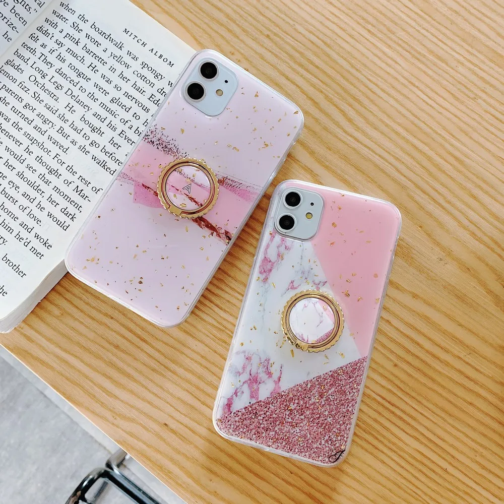 

Sequined marble phone case for iPhone 11 Pro X XS Max XR mobile phone cover 78plue fashion anti-fall protective sleeve ring brac