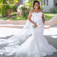 african mermaid wedding dresses crystal beaded lace appliques off the shoulder bridal gowns bride dress vestido de noiva 2021