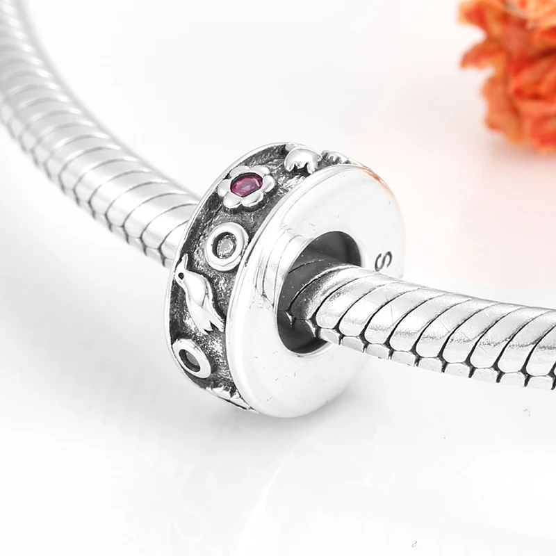 Бусина-Разделитель с розовым цирконием для браслета серебро 925 пробы | Украшения