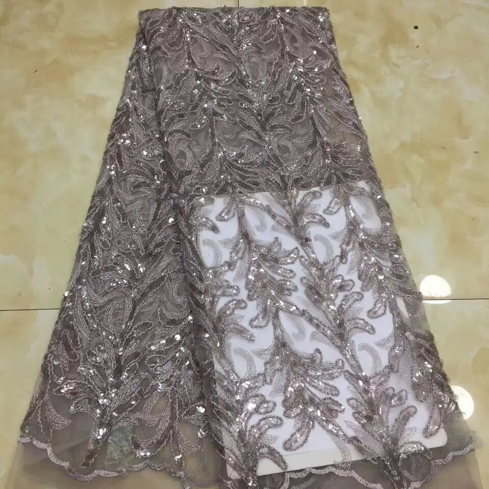 

Amazing sexy party dress material African net French tulle lace fabric with sequins for dress PAN228(5yards/lot)