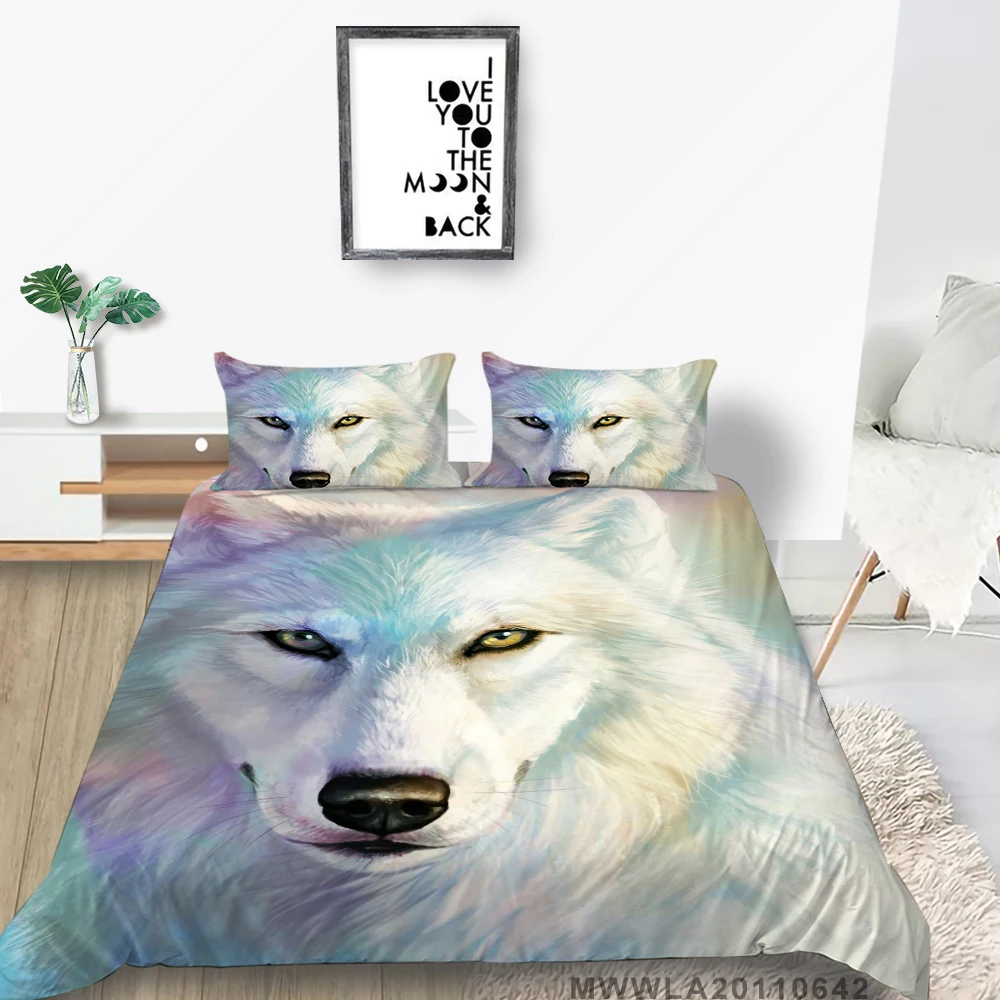 

White Wolf Bed Set Twin Mysterious Fantasy Duvet Cover Set For Kids Double King Single Full Queen High End Bedding Set Colorful