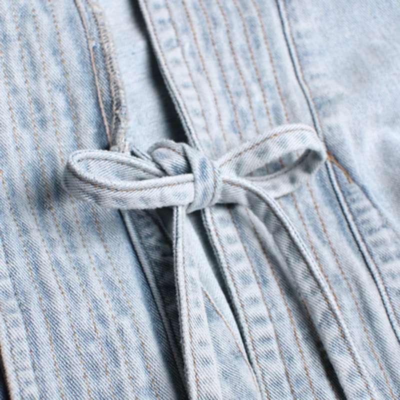 

CHICEVER Casual Denim Jackets For Women V Neck Long Sleeve Patchwork Lace Up Oversized Coats Female 2021 Autumn Clothing Fashion