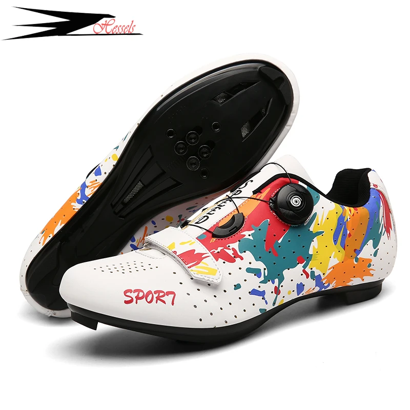 

Double Buckle Graffiti Cycling Shoes Men Racing Bicycle Cleat Shoes Professional Self-Locking Cycling Sneaker MTB Bike SPD Shoes