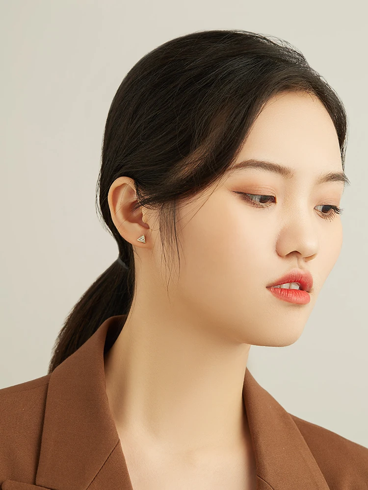 

ZEMIOR Trilateral Shape Stud Earring For Women S925 Sterling Silver Simple Style Earrings 3 Color Choose Inlay Zirconia Jewelry