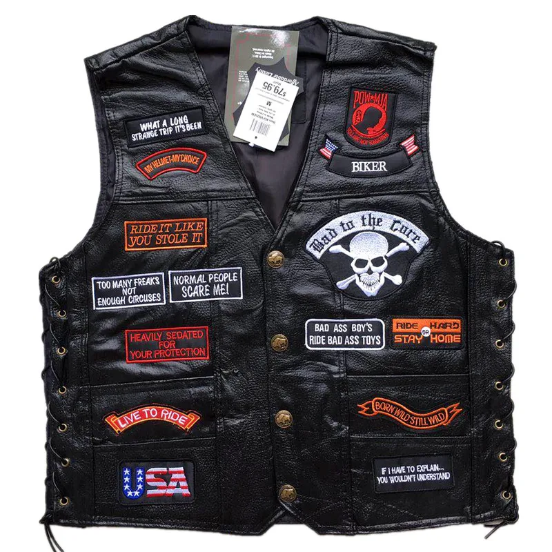 Осенне зимний жилет в байкерском стиле кожаный мужской Новые Лос Анджелеса