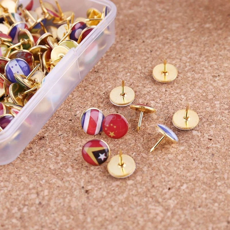 

100pcs/box Map Tacks National Flag Glue Thumbtack Push Pins Notice Board Markers