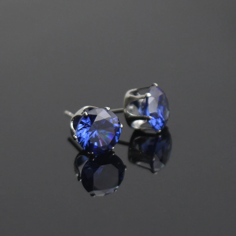 blue Популярные серьги-гвоздики с кристаллами и цирконием, серебряные, красные, синие, розовые, зеленые, желтые серьги для женщин, ювелирные изделия, подарки - Окраска металла: blue