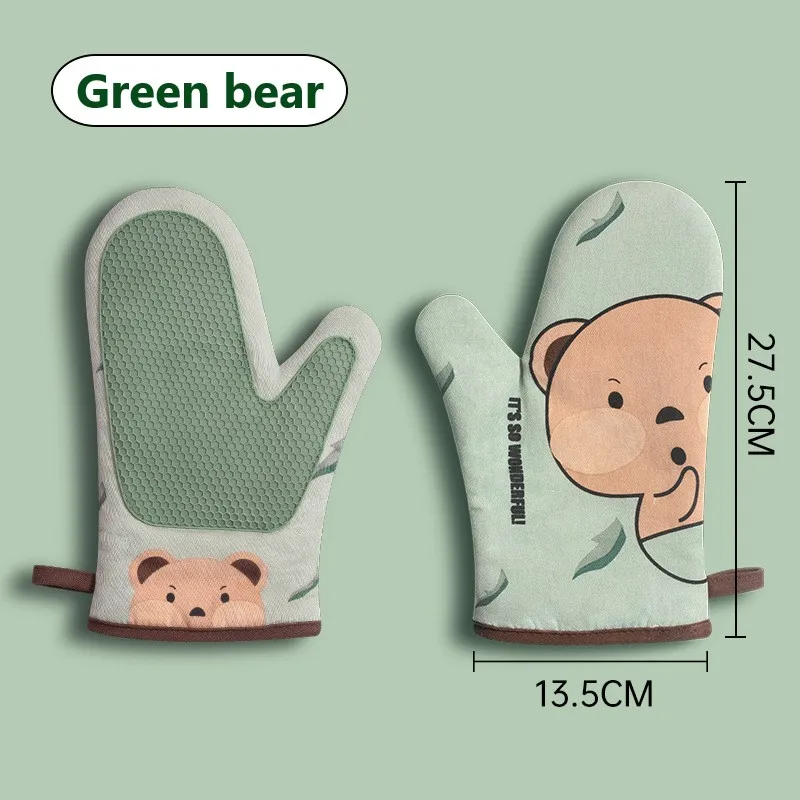 

Cartoon Cute Bear Gloves Anti Scald Thickened Oven Microwave Baking Accessorie Kitchenware Silicon Gloves 2 Pieces For Women
