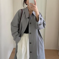 women autumn coat outwear casual solid color single breasted slim trench coat new gray pink windbreaker coat