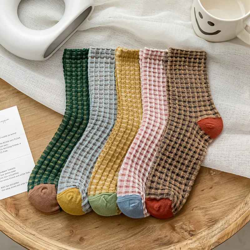 

Носки женские с рисунком в клетку, хлопковые Повседневные Удобные Теплые мягкие длинные модные милые носки в Корейском стиле на осень и зим...