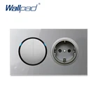 Европейская настенная розетка Wallpad, электрическая розетка, 2 клавиши, переключатель света, Серый Кристалл, рамка из закаленного стекла, 146*86 мм