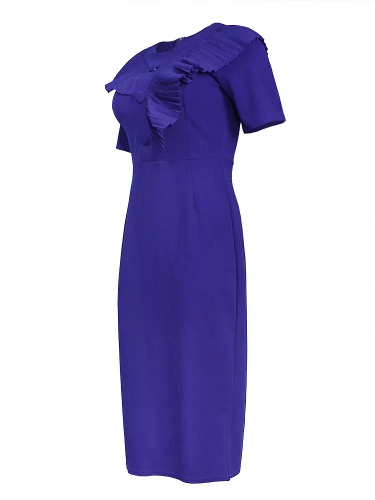 

African Fashion Dress Elegant And Comfortable Women's Pencil Skirt Round Neck Solid Color Pleated Commuter Mid-Length Skirt 2021