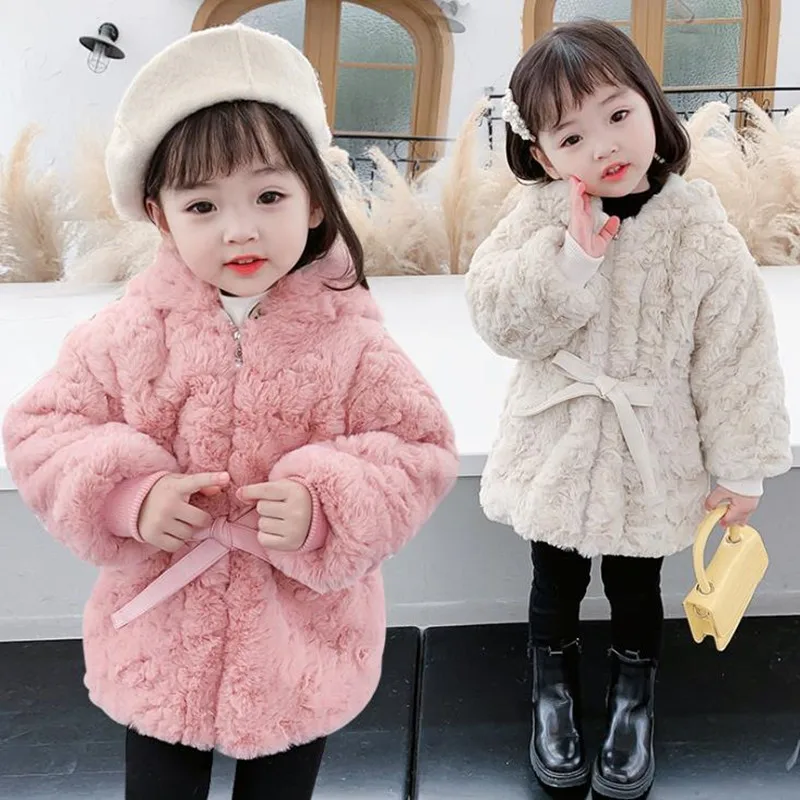 

DFXD Kids Girl Winter Faux Fur Coat Long Sleeve Fleece Cartoon Hooded Jacket Warm Princess Outwear Children Clothes For 1-7Yrs