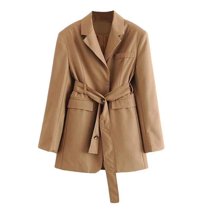 

SeeBeautiful Loose Blazer Coat Notched Collar Long Sleeve Single Breasted Pockets Belt Simple New Fashion Autumn 2021 Women M599