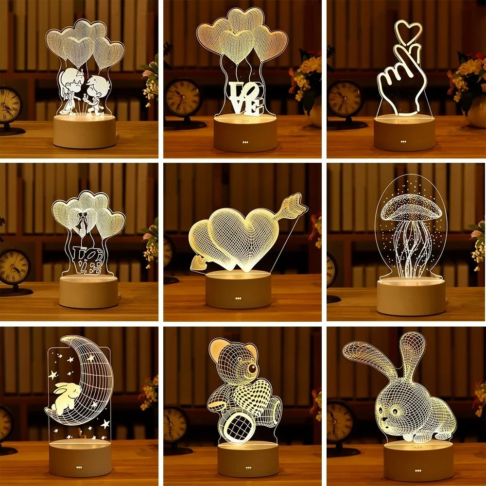 

Warm Color Button Optical Heart-shaped 3D LED Night Light Christmas Day Birthday Wedding Gift DIY Desktop Decoration Ornaments