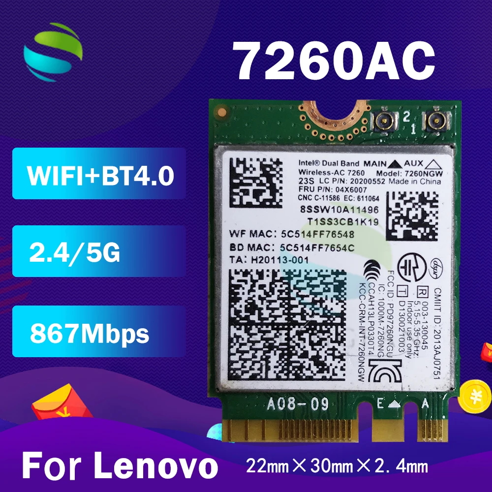 Wi Fi карта foDual Band Wireless AC 7260 7260NGW 7260AC 04W3806 04W6059 04W3844 NGFF BT4.0 + 867M Wlan для IBM T440 T440S X240S|dual band
