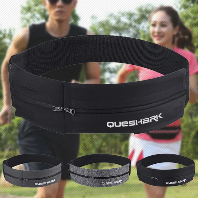 QUESHARK Pro Reflective Elastic Waistband Sport Bag Double Zipper Pocket Running Gym Yoga Waist Belt Pack Phone Wasit Wallet Bag 2