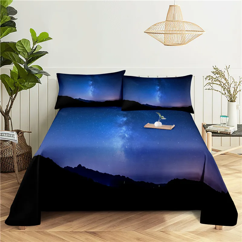 

Night Scene 0.9/1.2/1.5/1.8/2.0m Digital Printing Polyester Bed Flat Sheet With Pillowcase Print Bedding Set