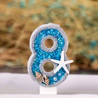 blue candle children birthdaysequins starfish number cake topper baby shower one year old cupcake baking supplies decorations